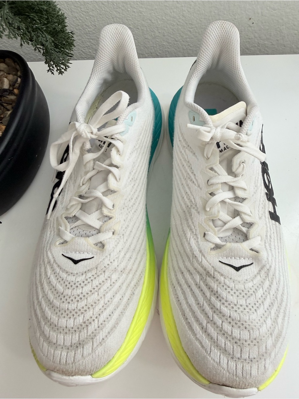 Hoka Mach 5 women size 10.5 White Running Shoes with Teal and Lime Gradient - Picture 3 of 10